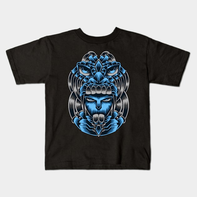 Artwork Illustration Abstract Face In Blue Monsters Mouth Kids T-Shirt by Endonger Studio